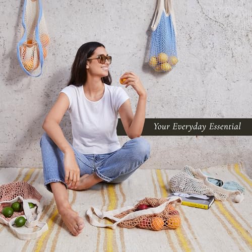 PILLOWPIA French Market Bag – Organic Cotton Tote, Handcrafted Adjustable Strap, Eco-Friendly 12-15" Farmers Market Carrier - color: Goldenrod