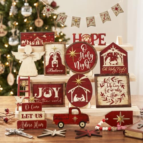 Vercraft Christmas Tiered Tray Decor Xmas Wooden Table Decor, Jesus - style: Jesus