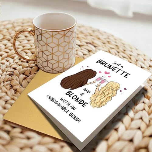 Funny Best Friend Birthday Card, Cute Blonde Brunette Friendship Birthday Card Gift for Best Friend Bestie Sister BFF, Friendship Day Cards For Her - color: #3
