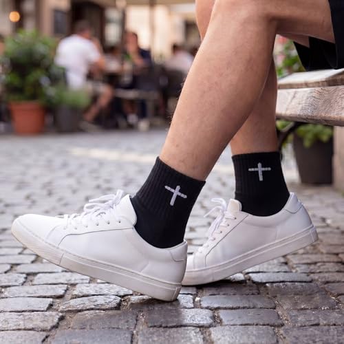 Skicuff 6/9 Pairs Christian Cross Socks Prayer Crew Stockings - color: Black