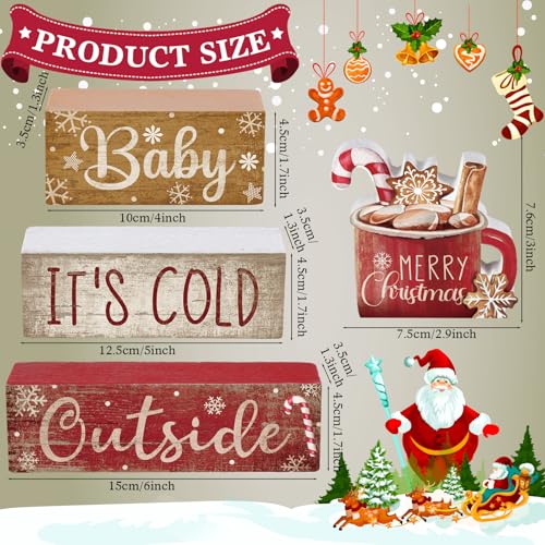 Moucuny 4 Pcs Christmas Table Decorations Indoor, Hot Cocoa Wood Block Sign - style: Cocoa