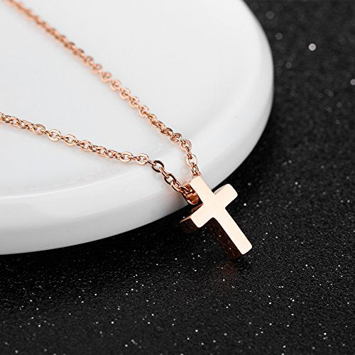 TEMICO Tiny Simple Cross Pendant Necklace for Children Boys Girls Teenage - color: Rose Gold