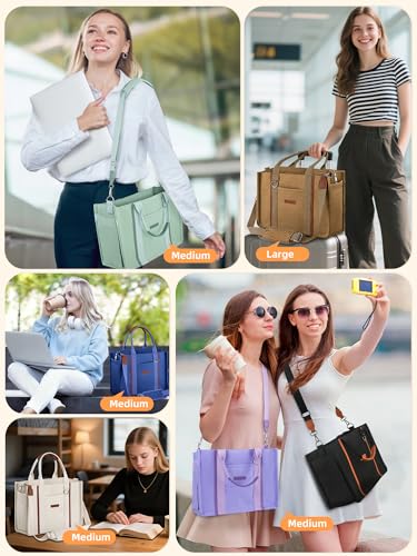 FIORETTO Women’s Canvas Tote Bag Purse with Zipper, Multi Compartment & Reinforced Bottom, Ideal for Work, Bible, Travel - color: Brown, size: Medium, style: Built-in Organizer