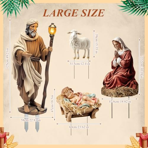 AceOrbit 4 Pcs 49" Metal Christmas Outdoor Nativity Scene Set, Classic