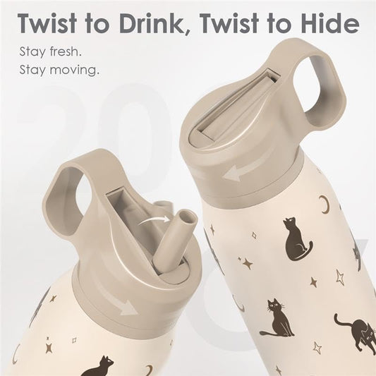 Cat Stainless Steel Water Bottle with Twist Lid 20oz, Travel Insulated Water Bottles for Sports & Gym, Gift for Women Girls Friends Pet Lovers Cat Moms Birthday Christmas - color: Cat
