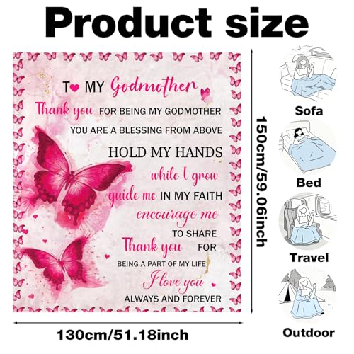 Godmother Gifts from Godchild, God Mother Gifts Throw Blanket, God Mom Baptism Gift for Women from Godson Goddaughter for Birthday, Mother Day, Christmas, Soft Throw Blankets 50'' x 60'' - color: Pink-godmother Gifts