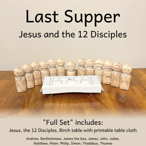 Last Supper Jesus and 12 Disciples Peg Doll Set - Easter Story and Activity - Christian Bible Characters/Apostles Craft - Laser Engraved