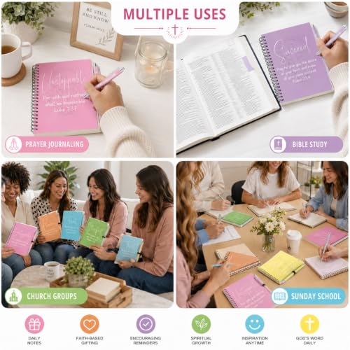 12 Set Christian Spiral Notebooks Bulk with Ballpoint Pen Christian Gifts Bulk Colorful Bible Verse Spiral Notebook Ballpoint Pen Inspirational Scripture Prayer Notebook Set for Church School Supplies - color: Colorful