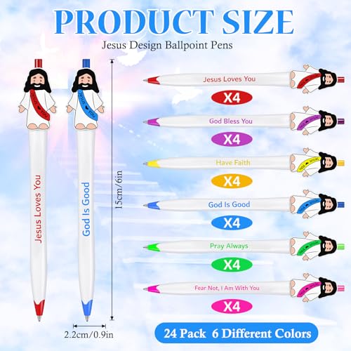 Landical 24 Pcs Little Jesus Figures Ballpoint Pen Original Design Christian Pens Bulk for Adult Religious Party Favors Sunday Baptism Gifts(Various Style,White Skin) - style: Various Style
