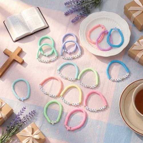Landical 20 Pcs Cross Bracelets and Jesus Loves You Bracelet Bulk - color: Macaron