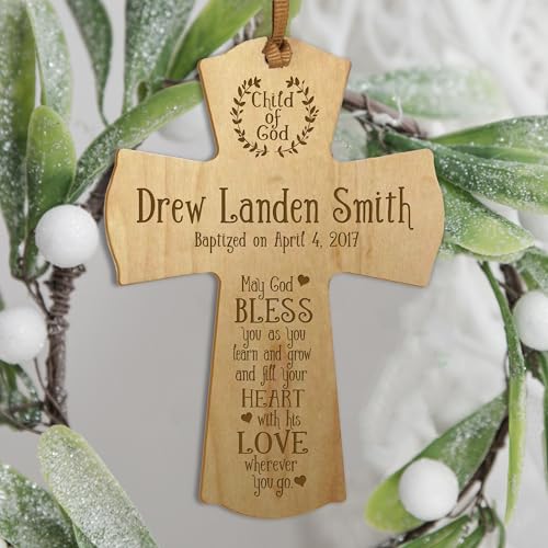 LifeSong Milestones Personalized Baptism 1st Holy Communion Christening Gifts Custom Wall Cross Child of God. May God BLESS you as you learn and grow (Maple) - color: Maple, size: 6"L x 4.5"W