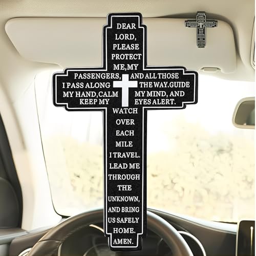 2PCS Cross Car Sun Visor Clip, Christian Prayer Visor Clip for Daily Driving, Religious Car Charm Gift for Drivers and Loved Ones, Matte Black - color: Black