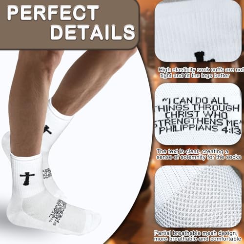 Unisex Cross Socks,Gifts for Christian On Easter and Christmas - color: Philippians4:13 - White
