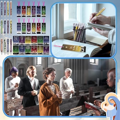 72 Pcs Christian Gifts Bulk Christmas Nativity Bookmark Bible Verse Ballpoint Pen Religious Scripture Notepads Prayer Journal Inspirational Notebook Mini Notepads for Women Men Church Xmas Office