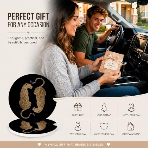 Car Coasters for Cup Holders, Black Cheetah Car Coasters Set of 2, B21 - color: Leopard