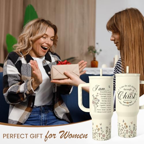 Christian Tumbler with Handle 40oz, Inspirational Gifts for Her, Religious Gift for Women Girl, Stainless Steel Insulated Coffee Travel Cup, Inspiration Gift for Christmas Birthday Mothers Day - color: Christian