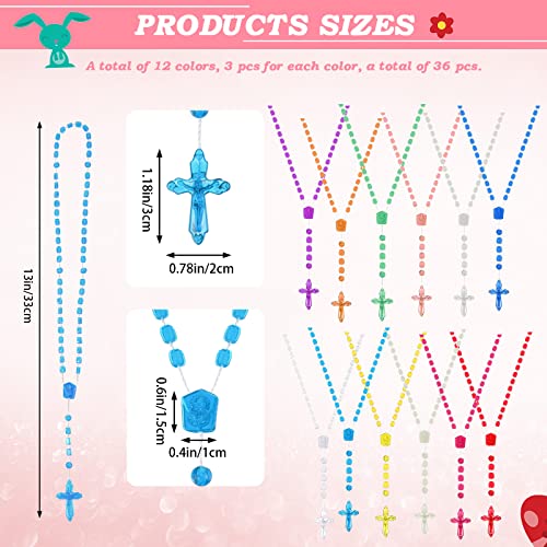 Sureio 36 Pcs Rosary Beads Plastic Catholic Necklaces Bulk, 13" 12 Colors