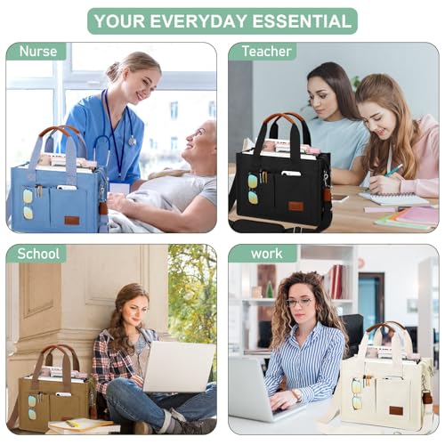 KKXIU Large Canvas Tote Bag for Women with Zipper and Compartments Crossbody Work Bible Messenger Purse Bag With Pockets - color: Green, size: Large