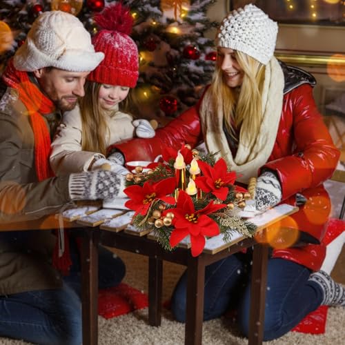 Tuanse 3 Set Poinsettia Centerpieces Christmas Floral LED Candles Decor - style: Christmas Poinsettia