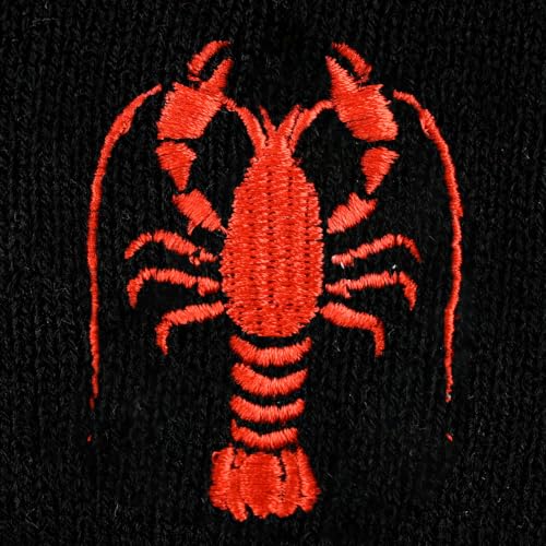 Black Beanie Hat for Men Women Embroidered Knit Winter Beanies Cap - color: Crawfish