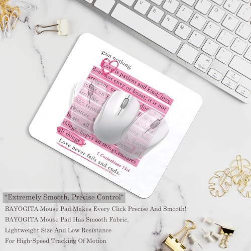 1 Corinthians 13 Decor Mouse Pad - Pink Inspirational Christian Preppy Office Desk Mousepad, Pink Positive Bible Verse Decor, Christian Preppy Gifts, Coworker Gifts, 9.5x8 Inches(Love Never) - color: Love Christian