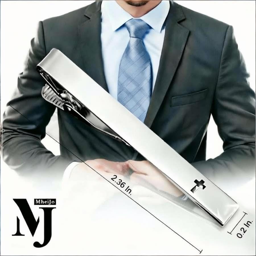 Tie Clips for Men, Mens Tie Clip Silver, Mens Tie Bars, Clip on Tie for Men - color: Silver Tie Clip C
