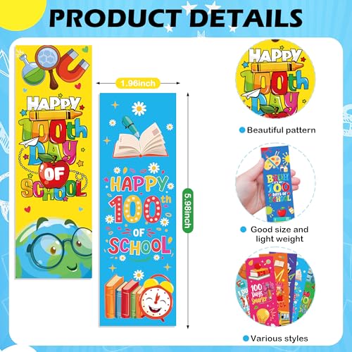 120 Pcs 100 Day of School Paper Bookmarks, 100 Items for 100 Days of School Bookmarks for Students, Playful Cartoon 100th Activities Supplies Gifts for Kids Classroom Prize Office Home Decor - color: 100 Day of School