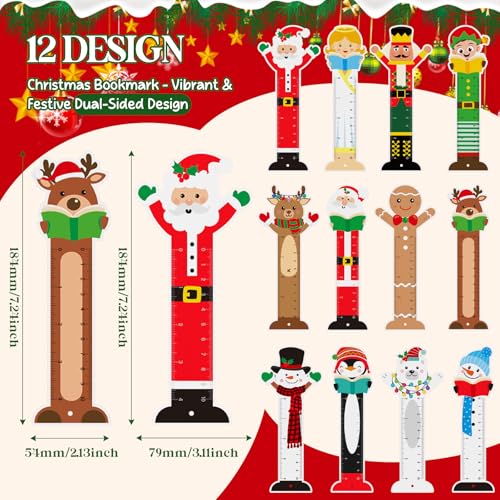 Outus 12 Pcs Christmas Bookmarks with Cute Pendant & Ruler for Kids Women - style: Christmas