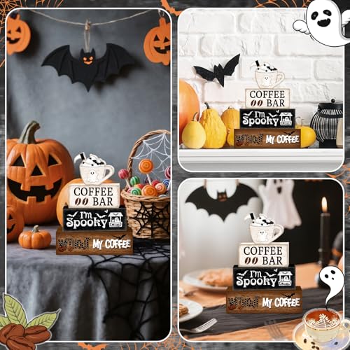 Britimes Ghost Halloween Tiered Tray Decor Set, 4 Pack, Wooden Table Sign - style: Ghost Coffee Cup