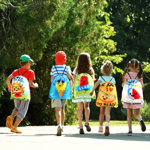 24 Pcs Summer Reading Drawstring Backpack Beach Drawstring Bags Large I Love Reading Book String Bag Kids Summer End of The Year Back to School Party Favors Supplies Gifts - style: Summer Reading