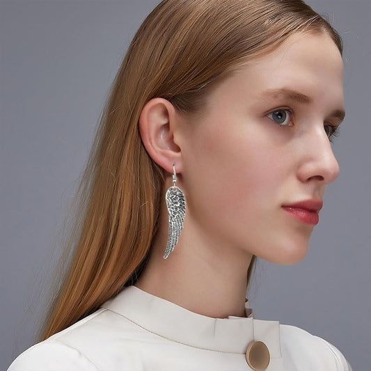 coadipress Angel Wing Earrings for Women Unique Silver Plated Fairy Feather Guardian Dangle Drop Hook Earrings Jewelry - color: Silver Angle Wings