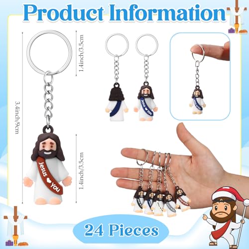 Sumind 24 Pcs Jesus Figurine Christian Keychain Religious Keychain Bulk Classic Christian Rings for Christ(White Jesus Loves You,Retro Color) - color: Retro Color, style: White Jesus Loves You