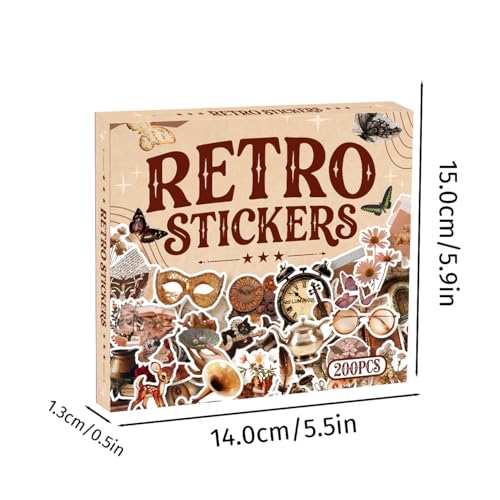 200 PCS Vintage Aesthetic Stickers for Scrapbook Water Bottle Journal Laptop, Waterproof Vinyl Stickers for Junk Journal Supplies, DIY Crafts for Teens Adults - with Retro Theme Gifts Box - style: 200 PCS Vintage Aesthetic Stickers - With Gifts Box