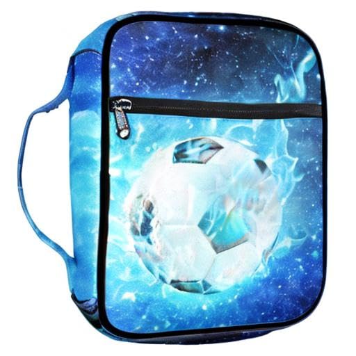 Coldinair Blue Starry Soccer Print Bible Cover for Men Teens Kids Boys,Galaxy Soccer Carrying Book Case Church Bag Bible Bag with Handle and Zippered Pockets - color: Blue Starry Soccer