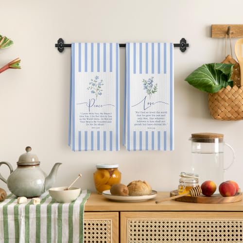 Blue Floral Christian Kitchen Towels, Peace Love Faith Hope Bible Verse Dish Tea Towels for Kitchen, Christian Gifts for Women Decorative Hand Towel for Bathroom Decor, 16x24 Inch Set of 4 - color: Bible Floral Set of 5