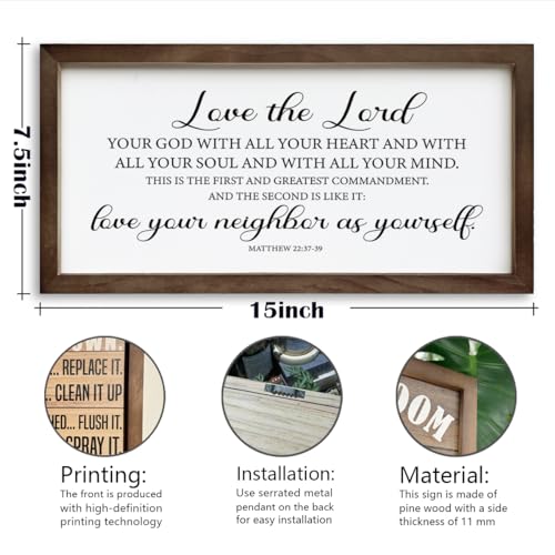 Love the Lord Sign, Christian Decor Sign, Framed Scripture Wood Sign, Rustic Wall Plaque Sign, Matthew 22:37-39 Scripture Sign, Bible Verse Wall Decor, Farmhouse Decor for Home, Living Room Decor - color: Christian01