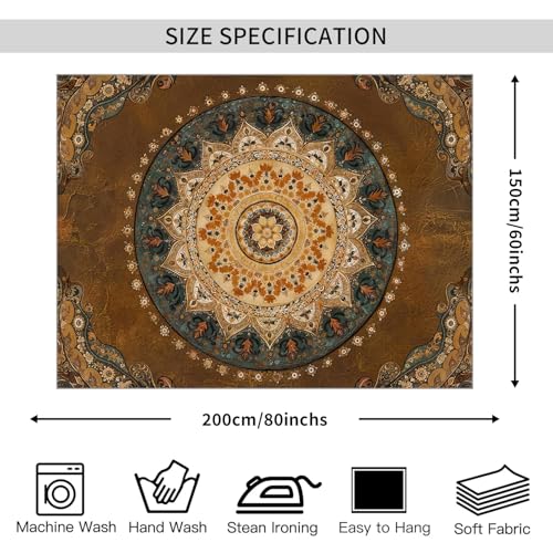 WIUHIO Brown Boho Mandala Wall Art Indian Hippie Flower Hanging Tapestry Vintage Aesthetic Print For Bedroom Living Room Dorm Wall Decor 60 x 80 inches - color: Brown, size: 80"L x 60"W