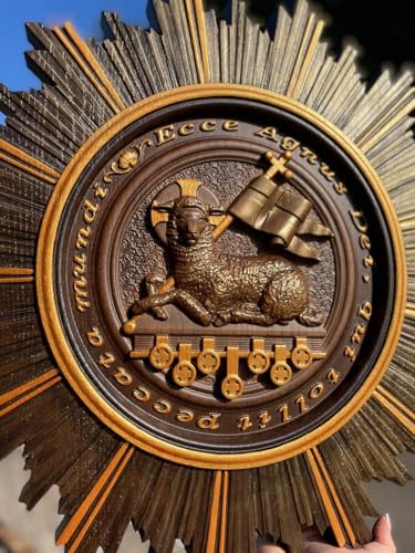 Agnus Dei Christian Oak Wood Wall Art, Handcrafted Scripture Wall Art, Handmade Religious Easter Decor Lamb of God & Good Shepherd Wooden Icon (Ancient dark with gold, 12x12 inches) - color: Ancient dark with gold