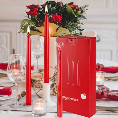 14 Pack 10 Inch Red Taper Candles - Dripless Smokeless 7.5 Hour Burn for Christmas & Wedding - color: red-10”14pcs