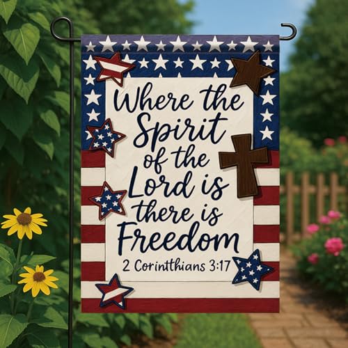 Christian Garden Flags For Outside 12x18 Inch Double Sided Religious Patriotic American God Family Country Bible Verse Jesus Faith Yard Decor Where The Spirit Of The Lord Is There Is Freedom - color: Patriotic America