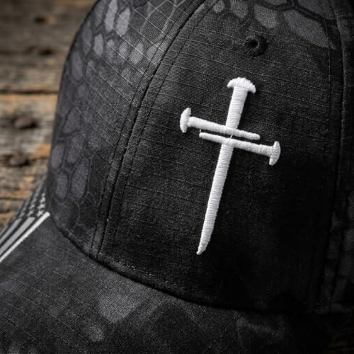 Black Camo Baseball Cap with Cross Embroidery Adjustable Dad Hat