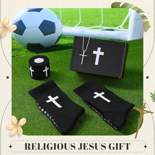 TrelaCo 4 Pack Cross Athletic Tape Socks Necklace Gift Box - color: Black, style: Cross