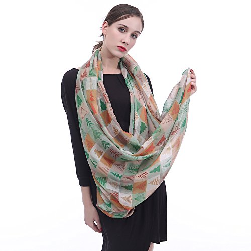 Lina & Lily Holiday Christmas Pattern Print Women's Infinity Scarf Lightweight - color: Multi, Xmas Tree