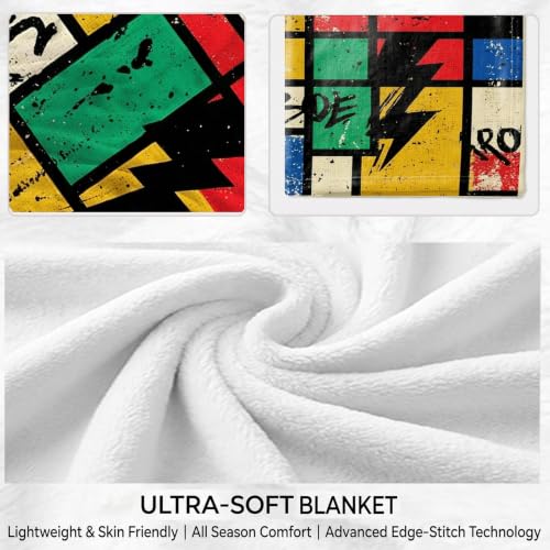 Retro Hip Hop Throw Blanket – 90s Urban Graffiti Gifts for Music Lovers - color: Tk044, size: 80"x60"