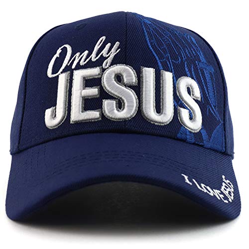 Trendy Apparel Shop Only Jesus Praying Hand Embroidered Christian Ball Cap - color: Navy