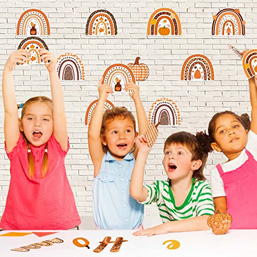 CY2SIDE 93pcs Hello Fall Boho Rainbow Cutouts for Bulletin Board Border Sets, Pumpkin Bohemian Rainbow Trim Classroom Borders for Autumn, Thanksgiving Fall Boho Rainbow Bulletin Board Decor for School - style: A-FALL