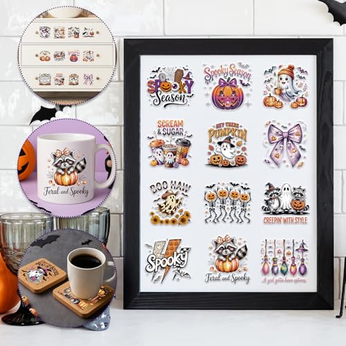Rngmsi UV DTF Cup Wrap - 20 Sheets Spooky Fall Halloween UV DTF Wraps for 16 oz Glass, Bat Web Pumpkin UVDTF Stickers, Rub on Transfer Decals for Drinking Cups DIY Crafts for Water Bottles - style: Spooky Fall Halloween