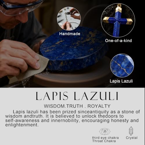Lapis Lazuli/Amethyst Cross Necklace for Men Waterproof and Sweat-Resistant Suitable for both men and women With Adjustable Box Chain Christian Jewelry Father Day Gifts for Men - color: Blue&Gold