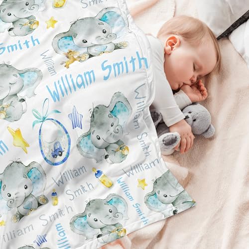 Personalized Elephant Baby Blanket for Boy Girl Custom Name Blanket for Baby Shower Customized Birthday Christmas Newborn Gifts - color: Style16