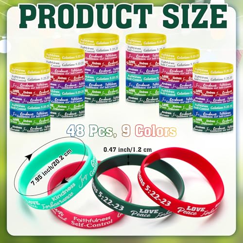 Huquary 48 Pcs Fruit of The Spirit Silicone Bracelets Bulk - color: Multicolour